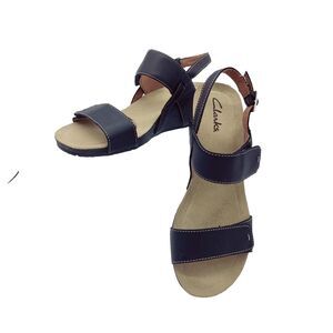 Clarks Women Alto Disco Sandals Black Slingback Wedge Open Toe Size 8